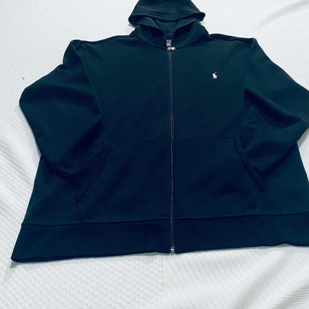 Polo Ralph Lauren Men's Black Double Knit Full Zip Hoodie, size XLT